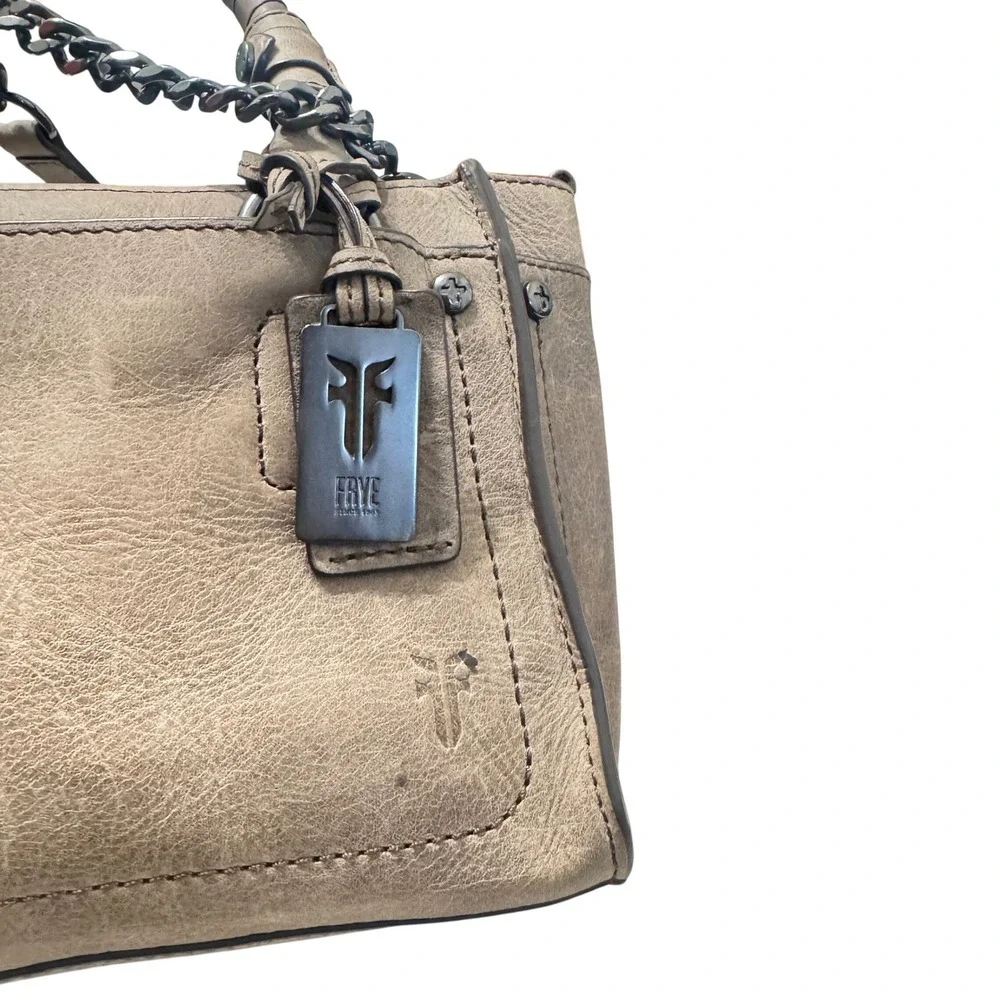 Frye Taupe Leather Satchel with Chain Strap